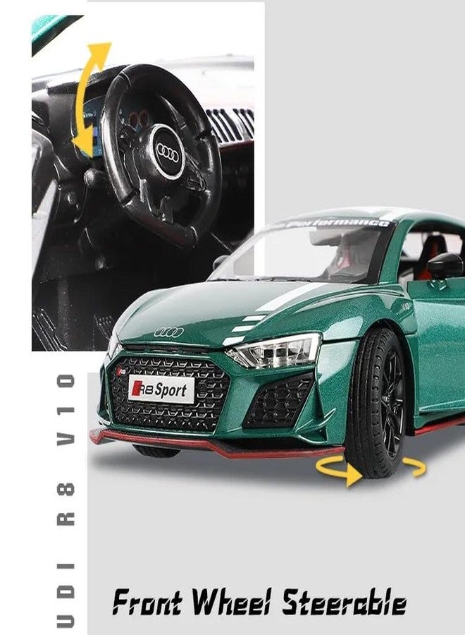 PEZYOX Scale Exclusive Alloy Metal Pull Back Die-cast Car Model with Sound Light Mini Auto Toy for Kids Metal Model Toy Car with Sound and Light (1.24 Scale -DC AODI R8 V10-GREEN) - Image 3